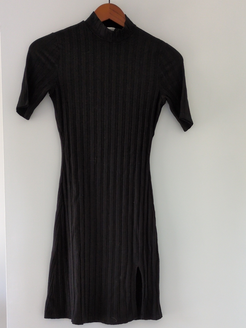 Reformation Black Ribbed Midi Dress with Mock Neck